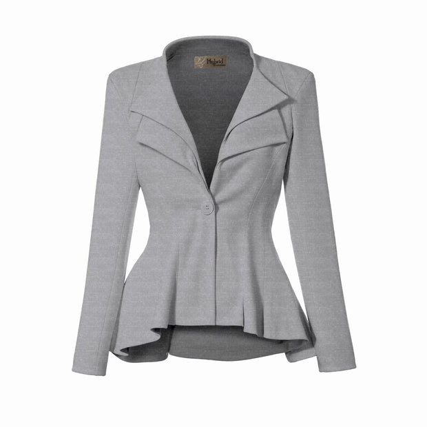 Hybrid & Company Women's Casual Work Office Dressy Double Lapel Single Button Peplum Comfortable Blazer