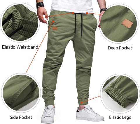 JMIERR Mens Casual Joggers Pants - Cotton Drawstring Chino Cargo Pants Hiking Outdoor Twill Track Jogging Sweatpants Pants
