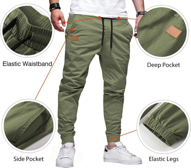 JMIERR Mens Casual Joggers Pants - Cotton Drawstring Chino Cargo Pants Hiking Outdoor Twill Track Jogging Sweatpants Pants