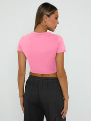 WYNNQUE Womens Crop Tops Cute Summer Scoop Neck Basic Tees Slim Fit Trendy Short Sleeve T Shirts for Teen Girls 2025