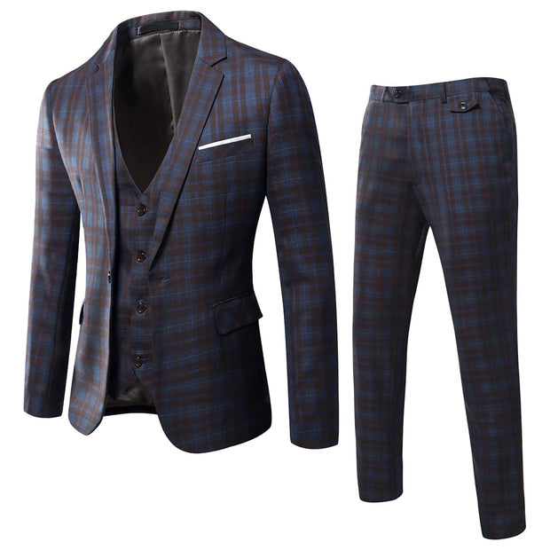 WULFUL Men’s Slim Fit Suit One Button 3-Piece Blazer Dress Business Wedding Party Jacket Vest & Pant