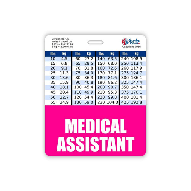 Medical Assistant Badge Buddy Horizontal w/Height & Weight Conversion Charts (Standard, Pink)
