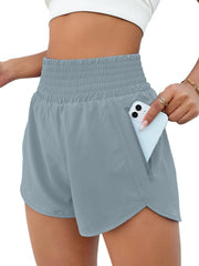 BMJL Women's Athletic Shorts High Waisted Running Shorts Pocket Sporty Short Gym Elastic Workout Shorts