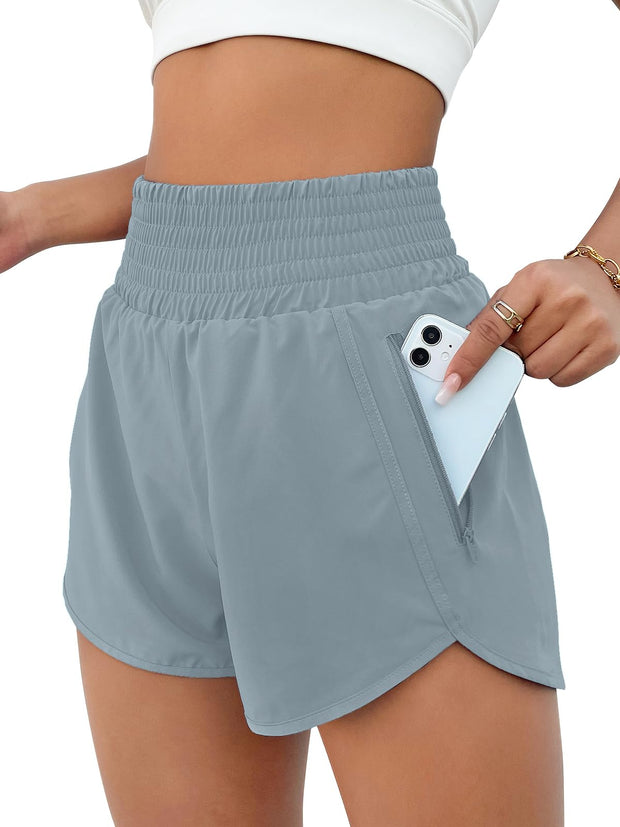 BMJL Women's Athletic Shorts High Waisted Running Shorts Pocket Sporty Short Gym Elastic Workout Shorts