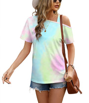 JINKESI Women's Short Sleeve Tunic Tops Casual Summer Cold Shoulder Blouse Shirts