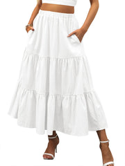 ANRABESS Women’s Summer Boho Flowy Swing Tiered A-Line Maxi Skirt 2025 Fashion Trendy Elastic Waist Pleated Long Beach Dress