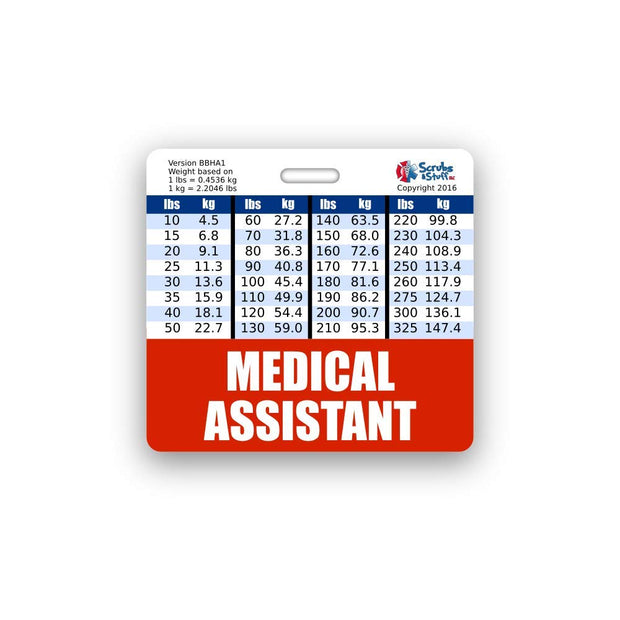 Medical Assistant Badge Buddy Horizontal w/Height & Weight Conversion Charts (Standard, Pink)