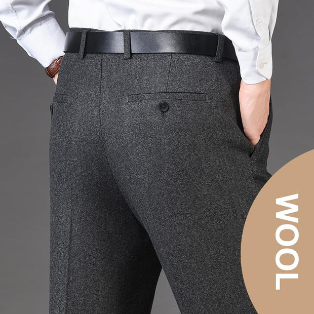 Men's Classic Fit Wool Plaid Dress Pants Double Pleated Loose Trousers High Waisted(LSBT 42)