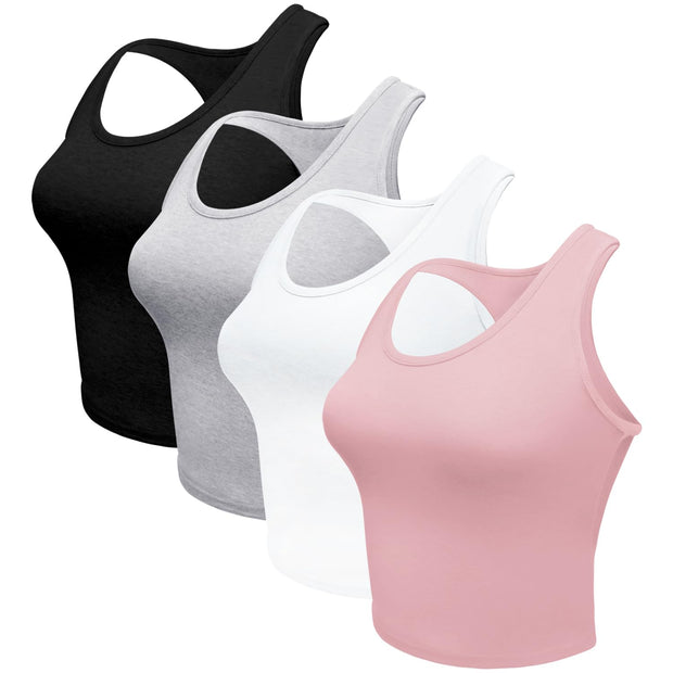 4 Pieces Women's Crop Tops Cotton Basic Tank Tops Racerback Sleeveless Sports Workout Crop Tank Tops