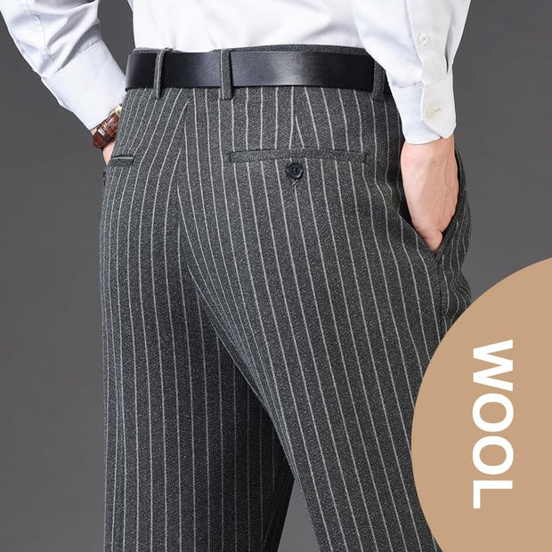 Men's Classic Fit Wool Plaid Dress Pants Double Pleated Loose Trousers High Waisted(LSBT 42)