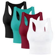 4 Pieces Women's Crop Tops Cotton Basic Tank Tops Racerback Sleeveless Sports Workout Crop Tank Tops