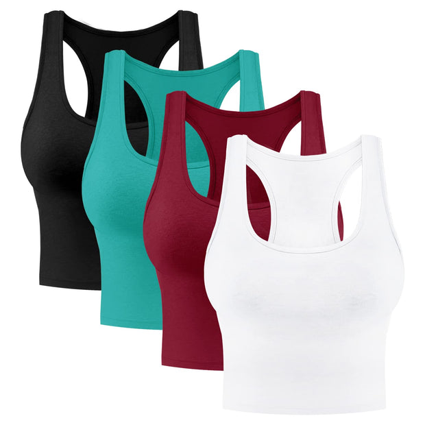 4 Pieces Women's Crop Tops Cotton Basic Tank Tops Racerback Sleeveless Sports Workout Crop Tank Tops