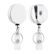 Will Well ID Badge Holder Reel with Clip and Keyring - Heavy-Duty All-Metal Casing with 27.5" UHMWPE Fiber Pull Cord for Durability and Easy Access, Holds up to 8 Keys - 2-Pack, Round, Glossy Black