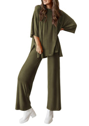 PRETTYGARDEN Women's 2 Piece Outfits Casual Short Sleeve Pullover Tops and Wide Leg Pants Lounge Sets Tracksuits