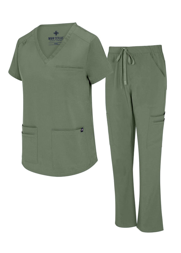 Natural Uniforms Womens 11 Pocket Cool Stretch Cargo Scrub Set with Regular and Petite Sizes