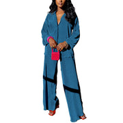 kaimimei Casual 2 Piece Outfit for Women - Linen Long Sleeve Button Down Shirt + Flare Pleated Wide Leg Pants Sets Streetwear