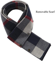 INVACHI Men's Wool Blend Pea Coat Warm Winter Trench Coat with Detachable Soft Scarf Single Breasted Overcoat
