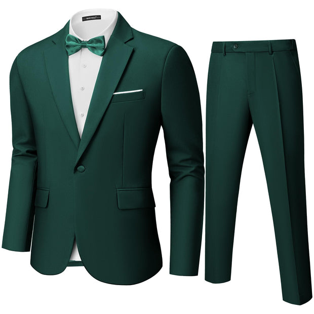 MAGE MALE Men's 2 Piece Suit One Button Slim Fit Formal Wedding Prom Tuxedo Suits Blazer Pants with Bow Tie Set