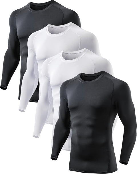 5 or 4 Pack Men's Compression Shirts Long Sleeve UPF SPF Rash Guard Workout Base Layer Undershirt Gear