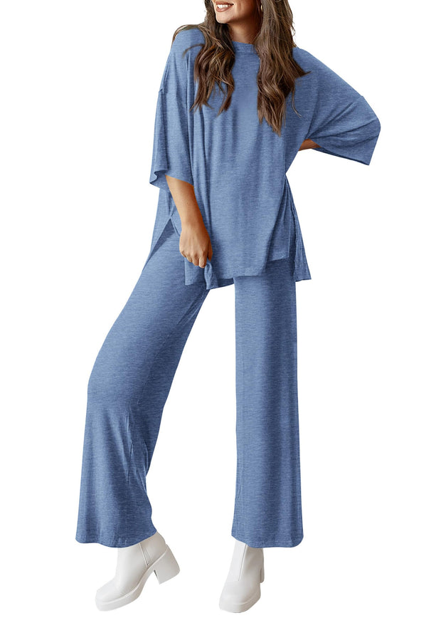 PRETTYGARDEN Women's 2 Piece Outfits Casual Short Sleeve Pullover Tops and Wide Leg Pants Lounge Sets Tracksuits