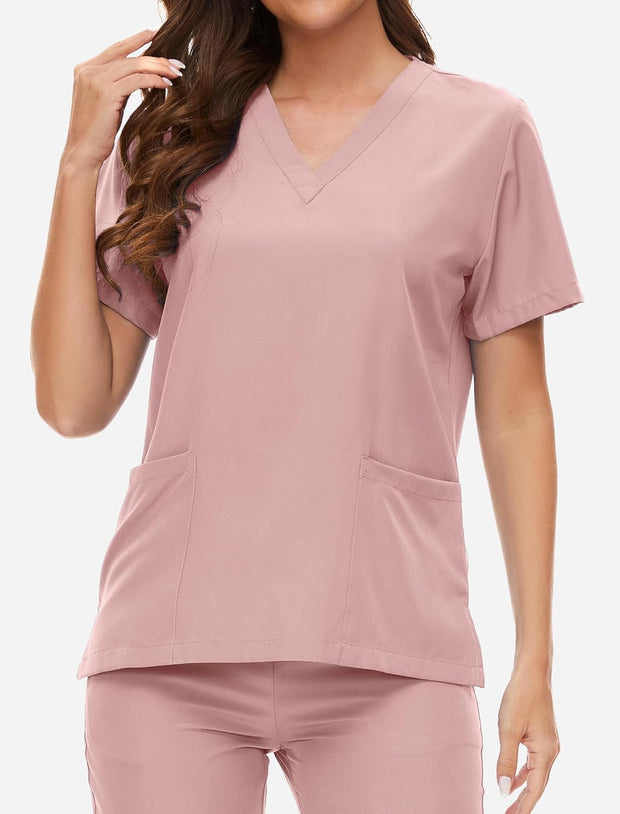 VIAOLI Scrubs for Women Set V-Neck Pocket Top & Drawstring Jogger Scrub Pants Stretch Nursing Scrubs Set Uniform