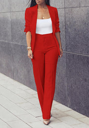 HuiSiFang Womens Fall Fashion 2 Piece Blazer Sets Open Front Blazers and Slim Fit Pants Suits Set