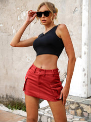 ELLEVEN High Stretchy Cargo Skirt for Women, Low Waist Y2k Mini Skirt Cute Denim Skirt with Pockets