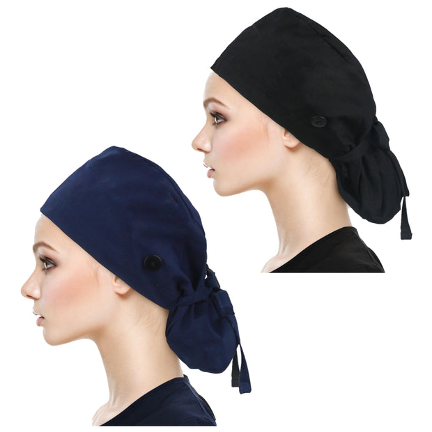 QBA Adjustable Working Cap with Button, Satin-Lined Hat, Cotton Working Hat Sweatband, Elastic Tie Back Hats Unisex