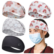 ABAMERICA Headbands with Button for Mask, Wide Nurses Headbands Non Slip Elastic Ear Protection for Women Men Doctors Sweatband Headband (BUTTON- 1 PACK COLOR05)