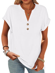 ANRABESS Womens Short Sleeve Henley Tops V Neck Dressy Casual Loose Fit Shirts Summer Flowy Blouses 2025 Trendy Clothes