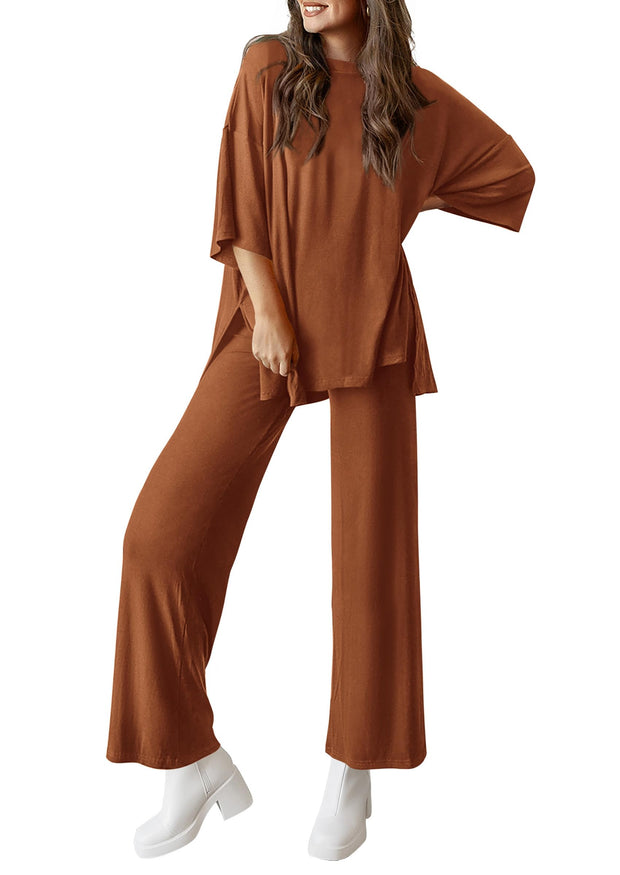 PRETTYGARDEN Women's 2 Piece Outfits Casual Short Sleeve Pullover Tops and Wide Leg Pants Lounge Sets Tracksuits