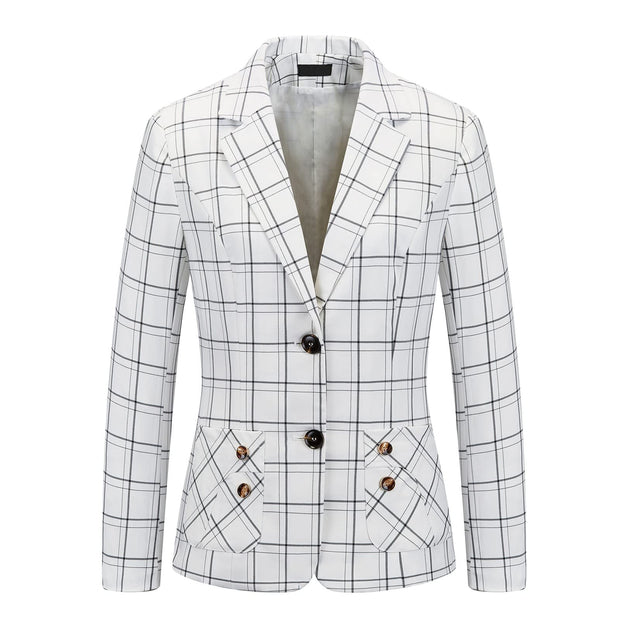 Womens 2 Piece Plaid Suits Set Business Office One Button Blazer Jacket Casual Long Sleeve Pant Suit Set