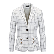Womens 2 Piece Plaid Suits Set Business Office One Button Blazer Jacket Casual Long Sleeve Pant Suit Set