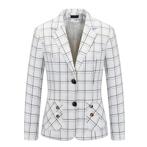 Womens 2 Piece Plaid Suits Set Business Office One Button Blazer Jacket Casual Long Sleeve Pant Suit Set