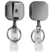 Will Well ID Badge Holder Reel with Clip and Keyring - Heavy-Duty All-Metal Casing with 27.5" UHMWPE Fiber Pull Cord for Durability and Easy Access, Holds up to 8 Keys - 2-Pack, Round, Glossy Black
