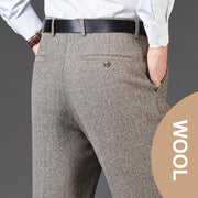 Men's Classic Fit Wool Plaid Dress Pants Double Pleated Loose Trousers High Waisted(LSBT 42)