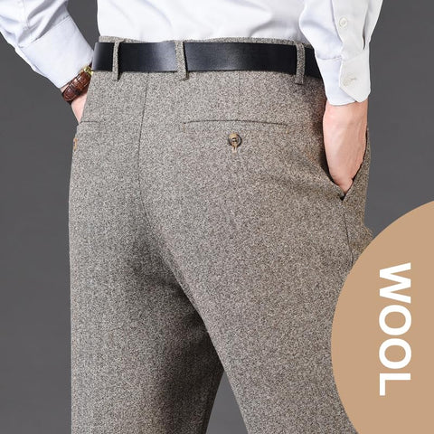 Men's Classic Fit Wool Plaid Dress Pants Double Pleated Loose Trousers High Waisted(LSBT 42)