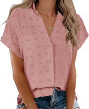 Beautife Womens Short Sleeve Shirts V Neck Collared Button Down Shirt Tops with Pockets