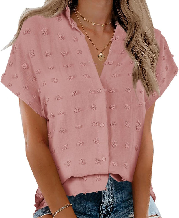 Beautife Womens Short Sleeve Shirts V Neck Collared Button Down Shirt Tops with Pockets