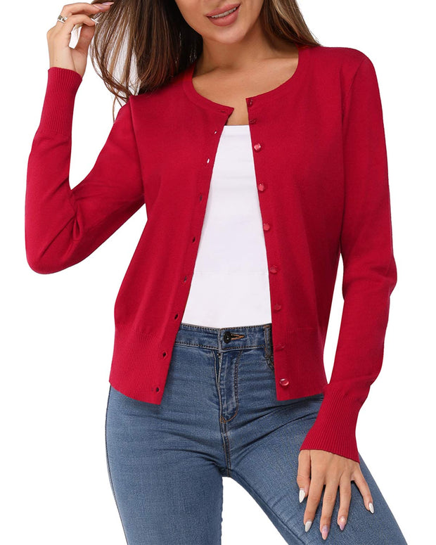Newshows Women's Lightweight Button Down Cardigan Long Sleeve Casual Crew Neck Soft Knit Cardigans Sweater Tops