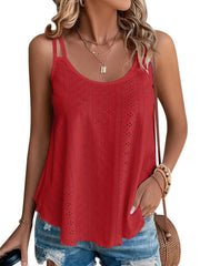 KKJ Womens Cute Tank Tops Eyelet Sleeveless Spaghetti Strap Scoop Neck Loose Casual 2025 Summer Beach Vacation Flowy Shirts