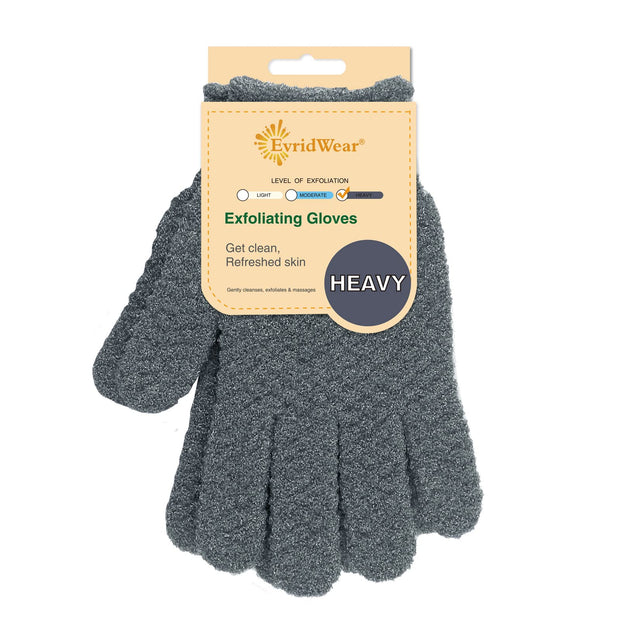Evridwear Exfoliating Dual Texture Bath Gloves for Shower, Spa, Massage and Body Scrubs, Dead Skin Cell Remover, Gloves with Hanging Loop (1 Pair Heavy Glove)