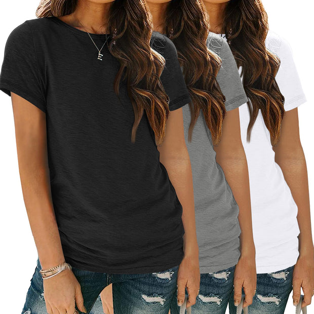 SUNBS Womens 3 Pack T-Shirts Short Sleeve Summer Tops Fashion Basic Tees Comfy Casual Vacation Outfits Workout Clothes 2025