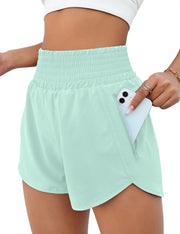 BMJL Women's Athletic Shorts High Waisted Running Shorts Pocket Sporty Short Gym Elastic Workout Shorts
