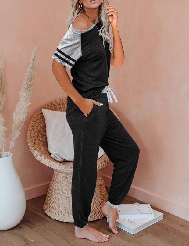 AUTOMET Lounge Sets For Women Two Piece Outfits Loungewear Short Sleeve Crewneck Jogger Pajama Set Sweatpants Tracksuit