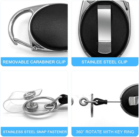Teskyer Badge Reel, 5 Pack Retractable Badge Holders with Carabiner Belt Clip and Key Ring for ID Card Holder and Keychain