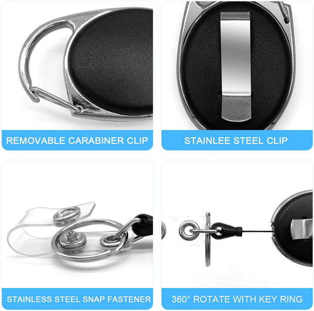 Teskyer Badge Reel, 5 Pack Retractable Badge Holders with Carabiner Belt Clip and Key Ring for ID Card Holder and Keychain