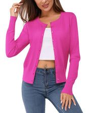 Newshows Women's Lightweight Button Down Cardigan Long Sleeve Casual Crew Neck Soft Knit Cardigans Sweater Tops