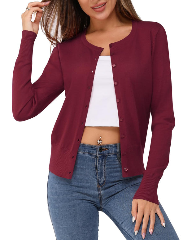 Newshows Women's Lightweight Button Down Cardigan Long Sleeve Casual Crew Neck Soft Knit Cardigans Sweater Tops