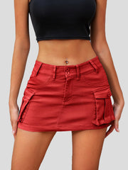 ELLEVEN High Stretchy Cargo Skirt for Women, Low Waist Y2k Mini Skirt Cute Denim Skirt with Pockets
